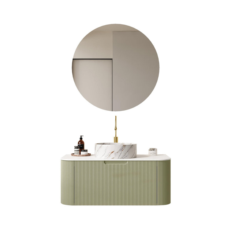 Meuble-lavabo flottant mural 36 po avec lavabo rond en céramique et tiroir, 36"