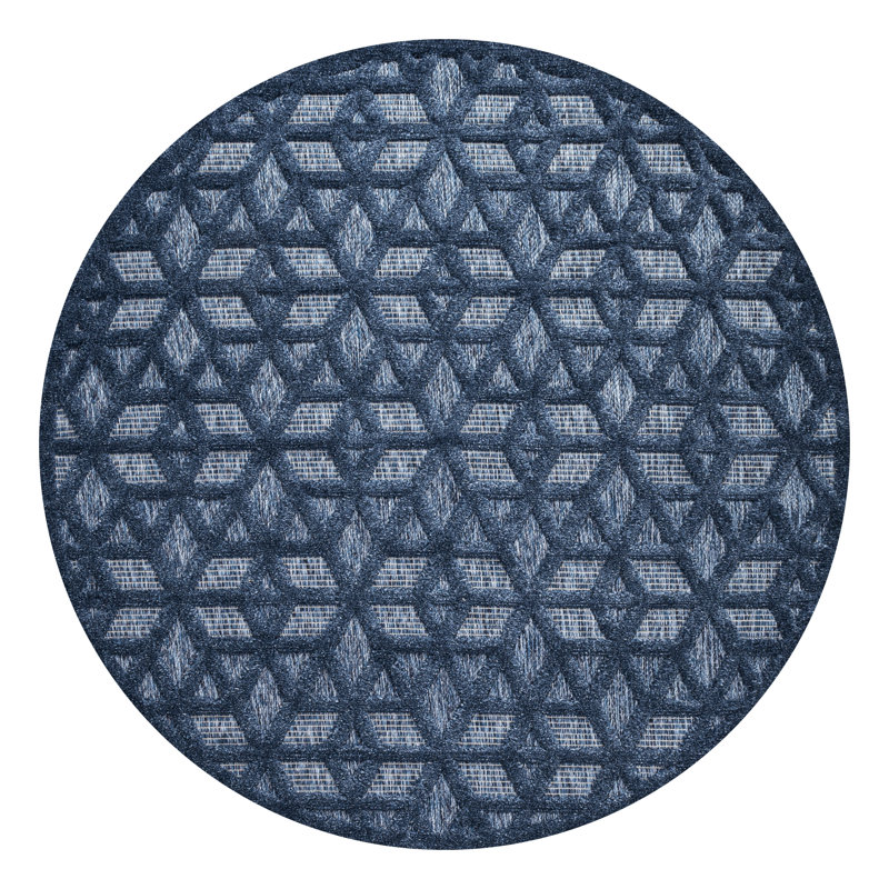 Tapis intérieur / extérieur bleu marine Arionna, Rond 5 pi 3 po