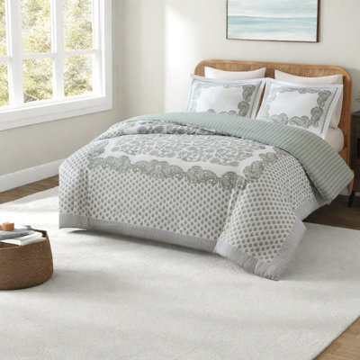 Piece Sage Green Bedding Sets, Cotton Blend Floral Dobby Full Queen Bedroom