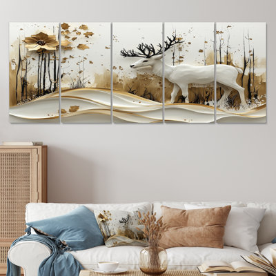 White Christmas Winter Reindeer Magic II - Christmas Santa Deer Wall Art Print Set