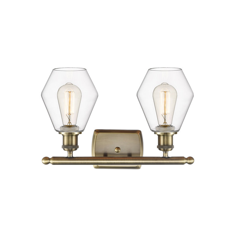 2 - Light Dimmable Vanity Light, Antique Brass, Clear