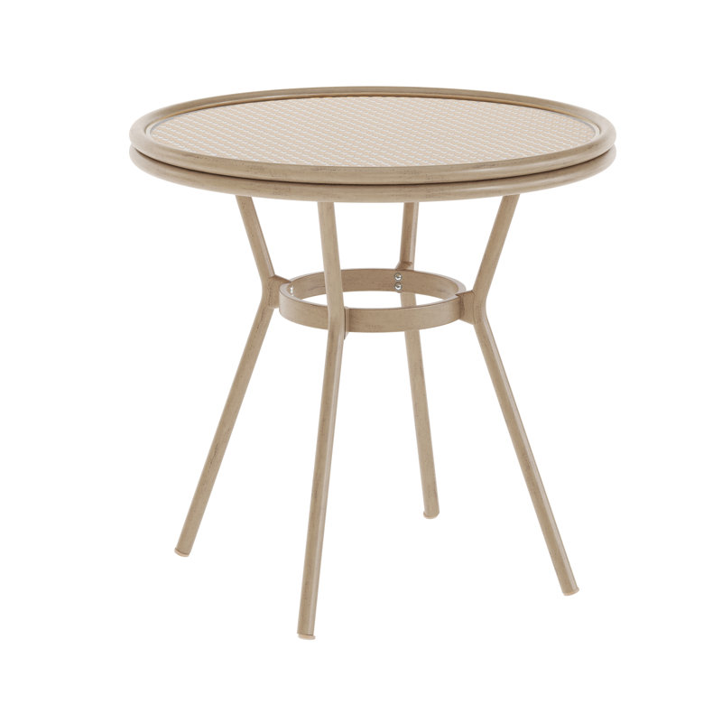 Rylan Indoor/Outdoor Commercial Glass Top Bistro Table, Tan/White