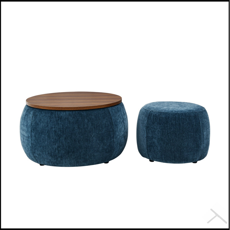 Round Storage Ottoman with 2-in-1 Function, Combining Comfortable Seating and Hidden Storage for Modern Living Spaces, Navy
