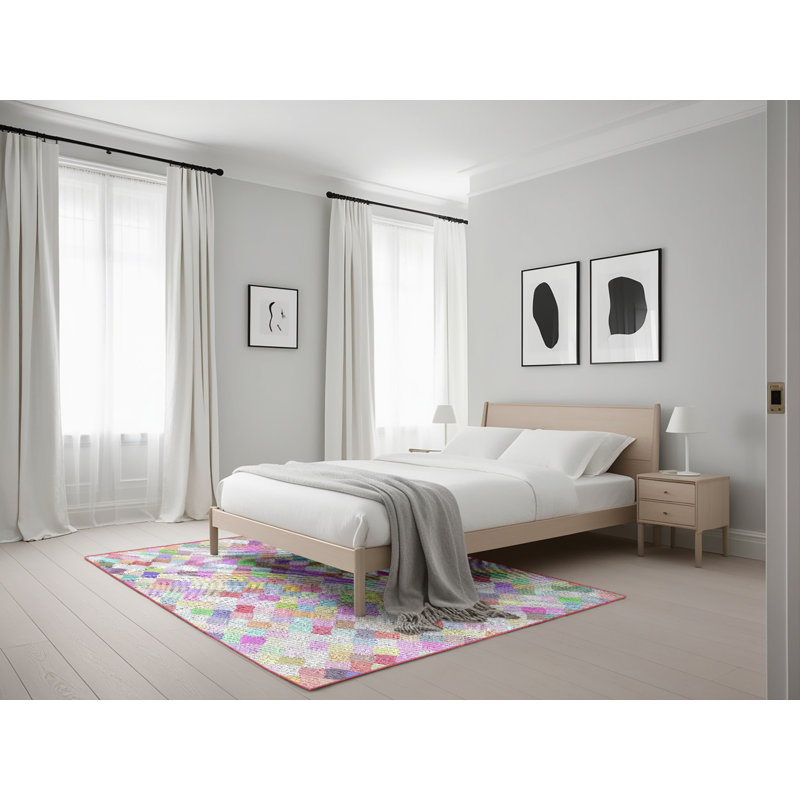 Tapis rouge/rose tissé à la machine, Rectangle 5 pi x 7 pi