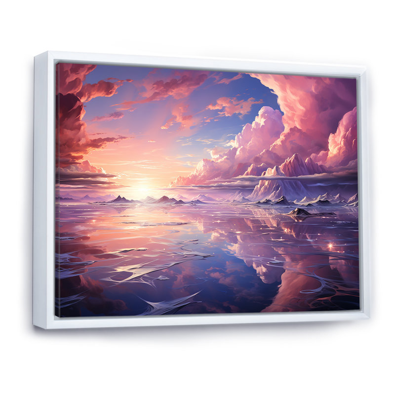Kawaii paysage nuages IV, H 12 po x l 20 po x P 1 po, Cadre flottant blanc