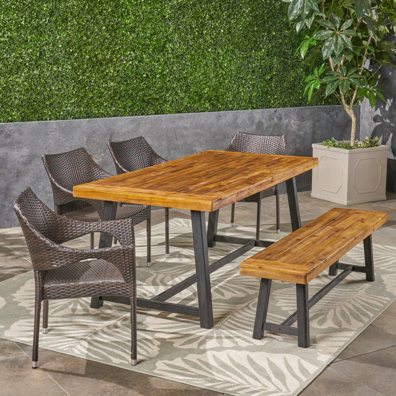 Ludie 6 - Person Wicker Patio Dining Set with Rectangular Table