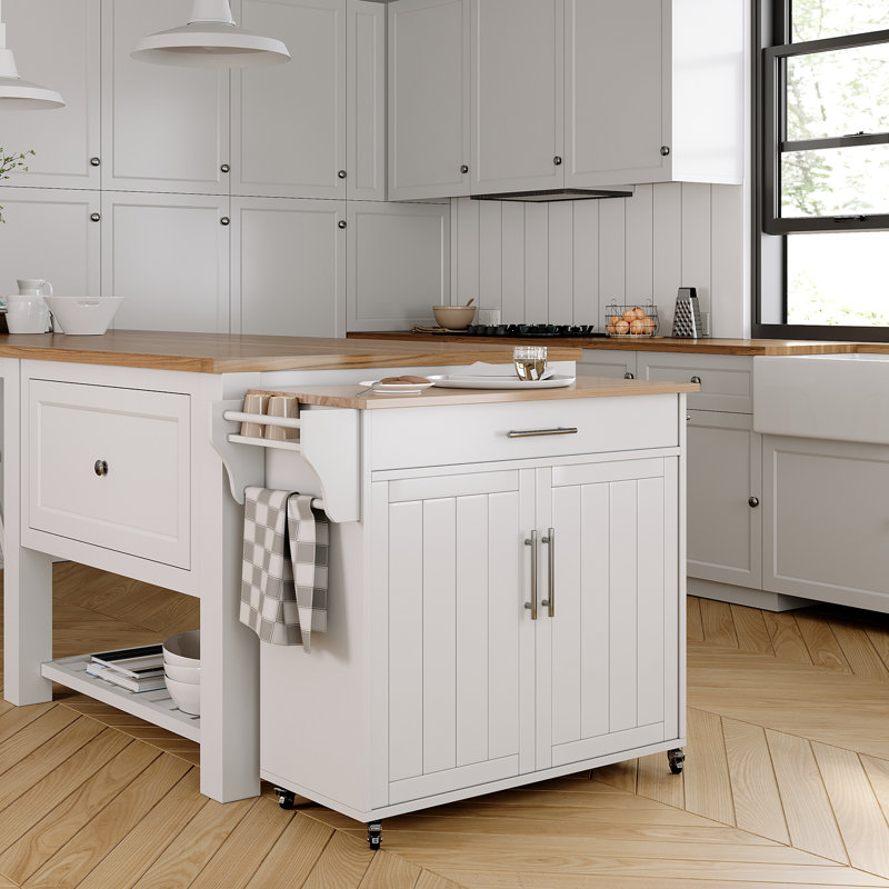 Solid Wood Top Kitchen Cart, White