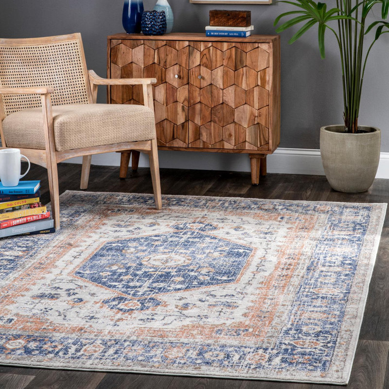 Caramont Florid Dreams Performance Blue Rug, Rectangle 8' x 11'