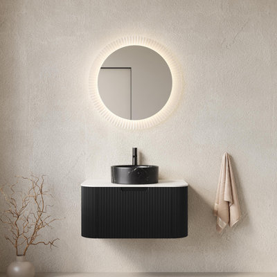 Meuble-lavabo de salle de bain avec plateau en pierre frittée