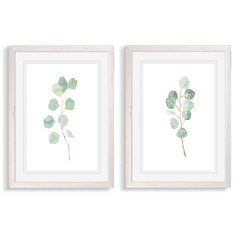 «Soft Eucalyptus Branch III» par Vincent Van Gogh - ensemble de 2 reproductions d'art encadrées, Papier avec cadre blanc
