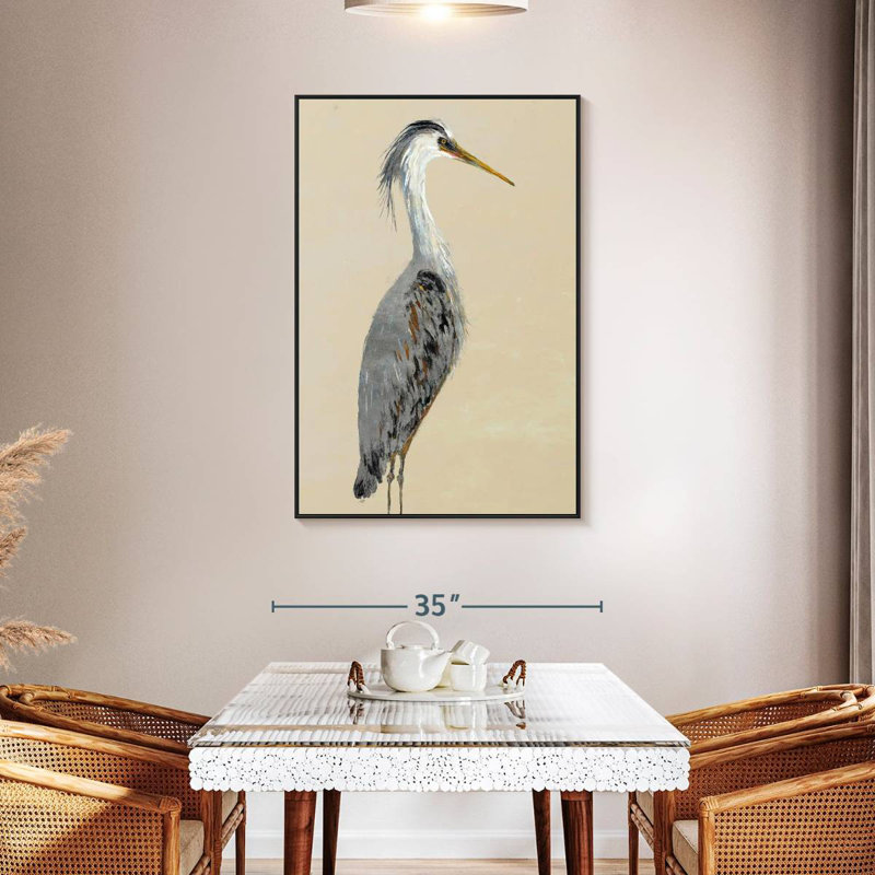 Héron sur brun clair I, 31 po x 46 po, Cadre flottant noir