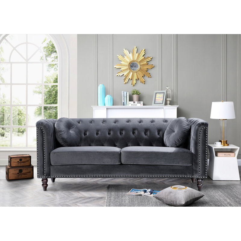 Guthry 76'' Velvet Sofa, Grey