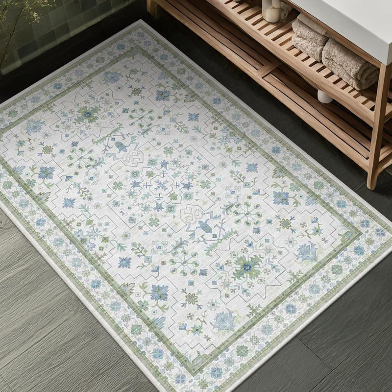 Tapis de cuisine lavables antidérapants, Rectangulaire 2 pi x 3 pi, Vert crème