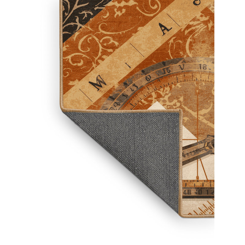Soft Plush Ristaino Protractor Compass Classic Oriental Area Rug in Brown – LightBrown Binding, 6x9