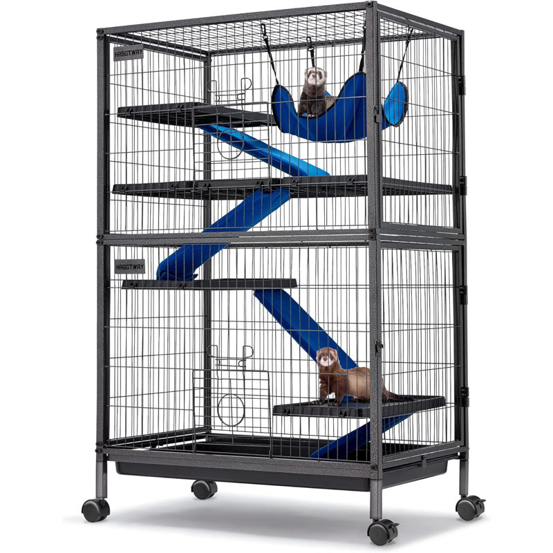 Cage à roulettes en métal 50 po H 5 étages avec hamac noir, L 31,5 po x l 20,5 po x H 50,4 po