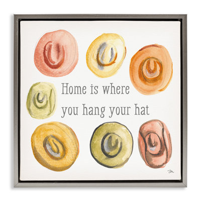"Hang your Hat phrase", art mural sur toile flottant gris par Jessica Mingo