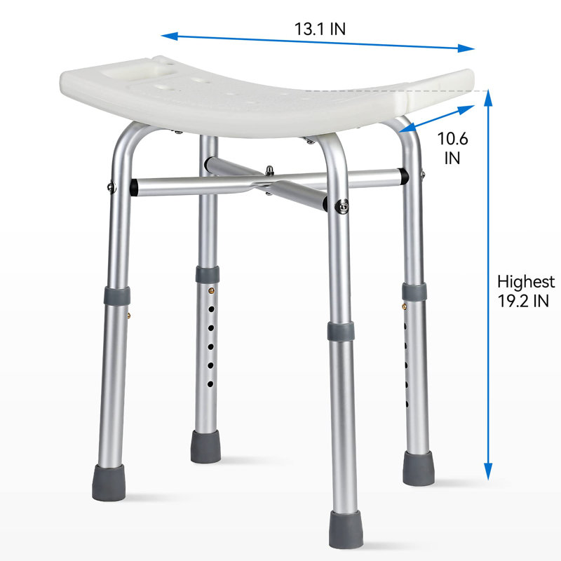 Heavy Duty Adjustable Shower Chair for Elderly & Disabled – 500lb Capacity, Anti-Slip Padded Seat, Lightweight Rust-Resistant Aluminum, Tool-Included Assembly, Bathroom Safety Bench - satin+white