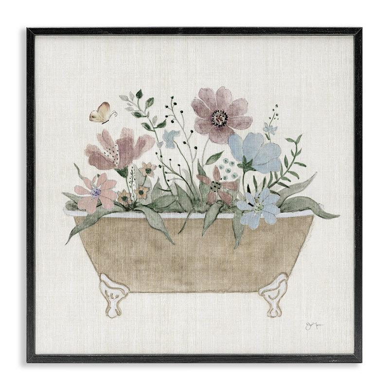 «Cottage Florals in Bathaign», giclée par Janet Tava, H 17 po x l 17 po, Giclée encadrée noir minuit