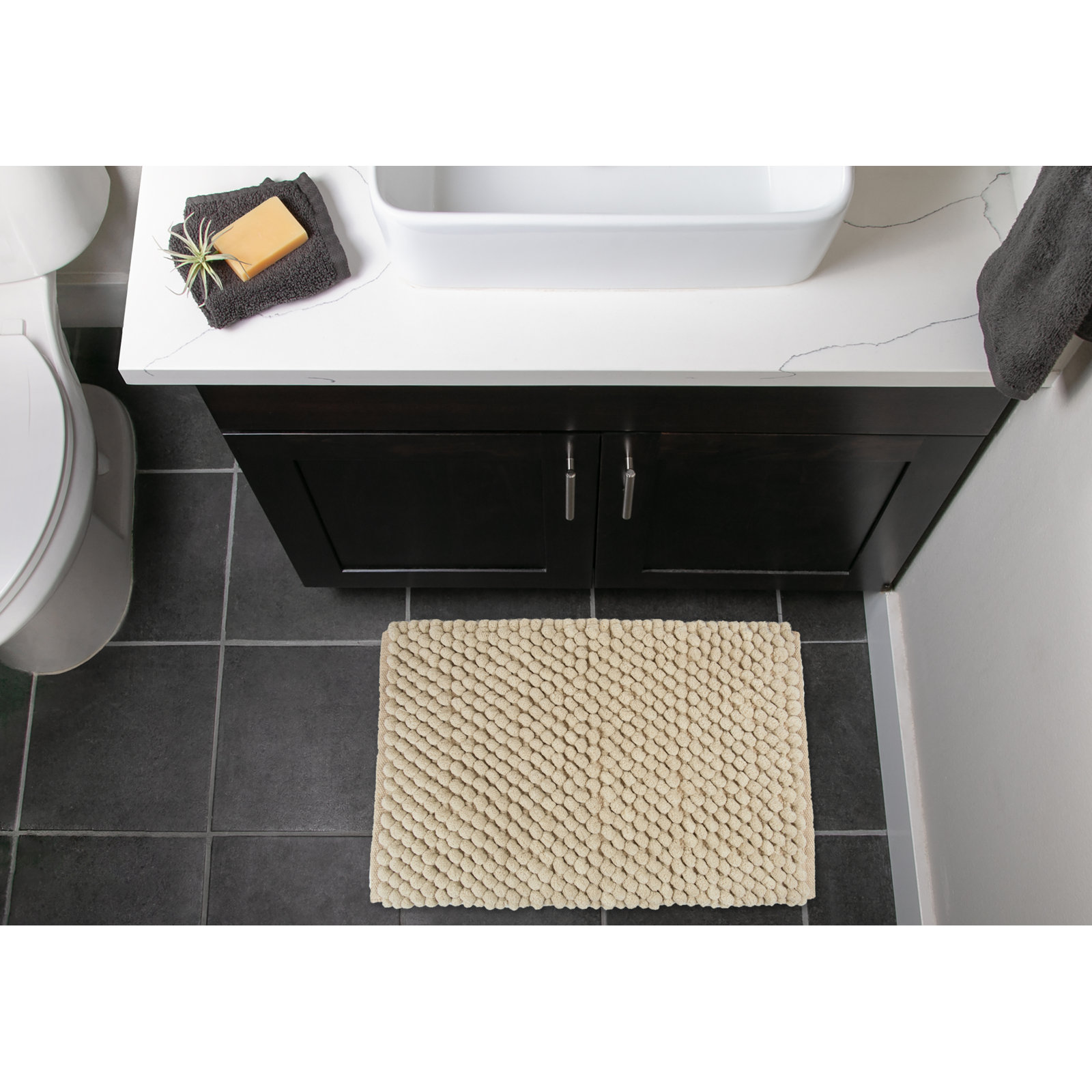 Dilly Cotton Blend Non-Slip Bath Rug, Taupe, 17" W x 24" L