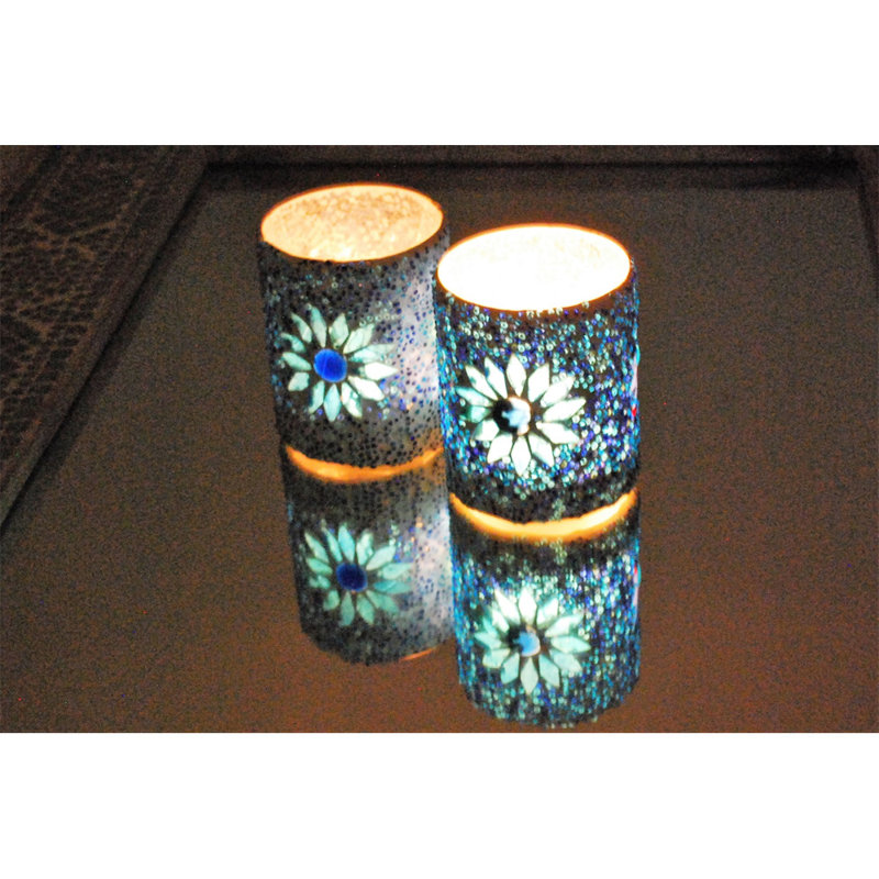 2 Piece Glass Votive Holder Set, Blue