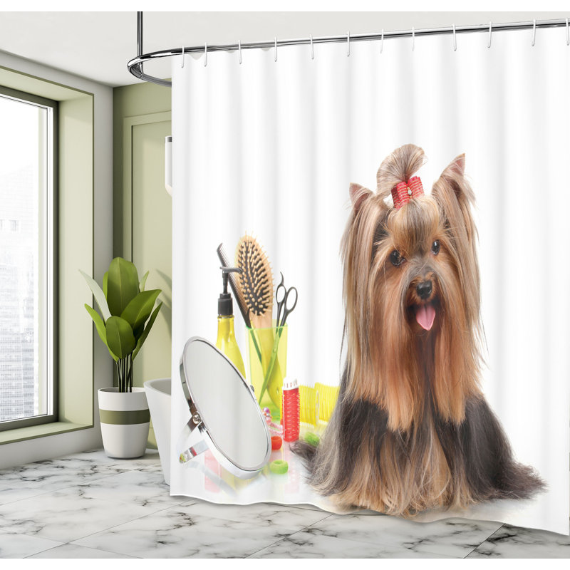 Ensemble de rideau de douche et crochets yorkie, H 70 po x l 69 po