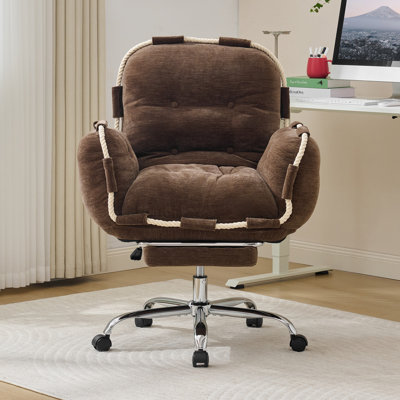 Fauteuil de bureau pivotant et inclinable en chenille avec réglage en hauteur de 7,6 cm, fonction de bascule à 15°, fauteuil de bureau rembourré avec repose-pieds et accoudoirs relevables pour bureau et coiffeuse
