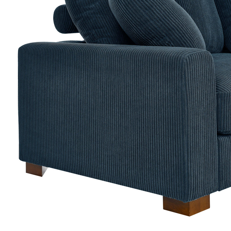 Xandar Corduroy Sofa, 4, Blue, 34" H x 122" W x 67.5" D