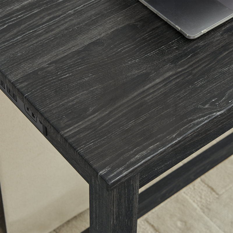 Table de bar de 150 cm avec prise électrique et 3 tabourets, H 35,5 po x l 59 po x P 20 po, Noir, Gris