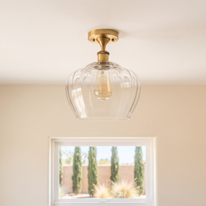 Renee Glass Semi Flush Mount, Clear, Brushed Brass, Bulb Not Included
