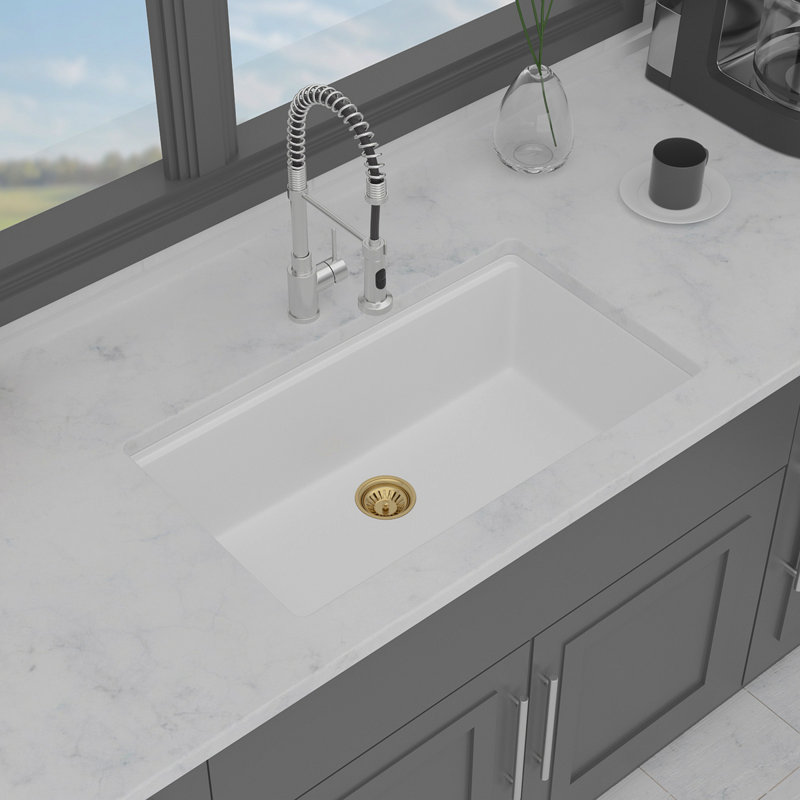 Quartz Kitchen Sink - 33" X 19" X 9.65" White Granite Composite Workstation Undermount Single Bowl Kitchen Sink, White