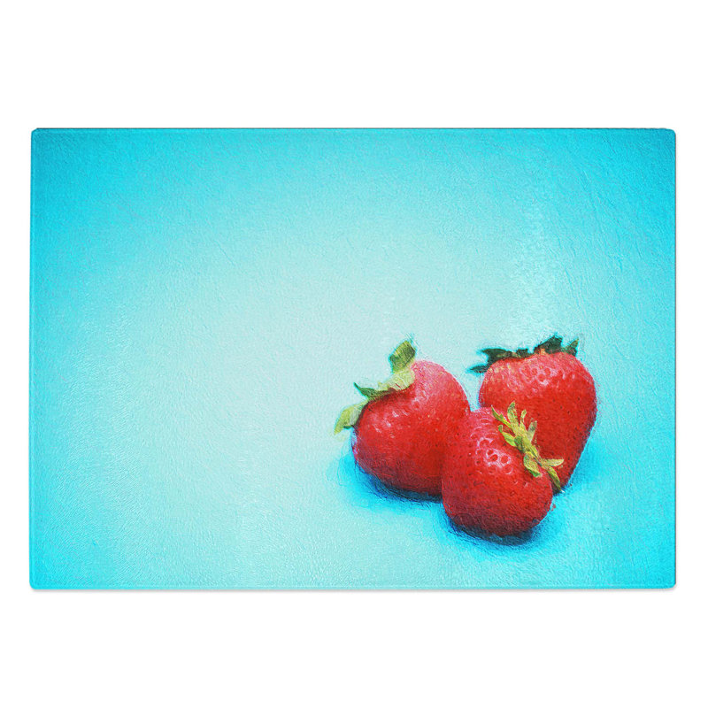 Tempered Glass Three Strawberries Chopping Board, 28.5 cm W x 20 cm L