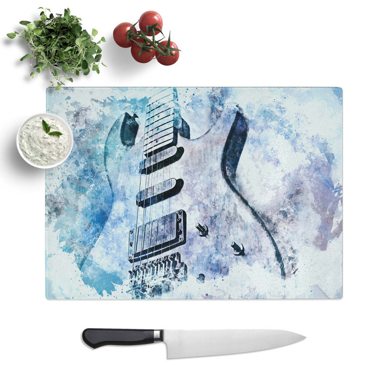 Glass Electric Guitar in Abstract Chopping Board, 28.5 cm W x 20 cm L
