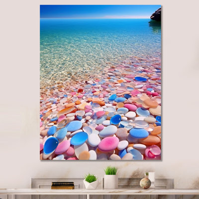 " Turquoise Pink Pebbels On Paradise Ocean Beach "