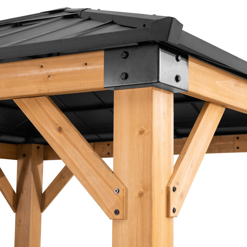 Sunjoy 2.7m x 2.7m Outdoor Cedar Wooden Gazebo - Anthracite Steel Frame, Powder Coated, Perfect for Garden Retreat