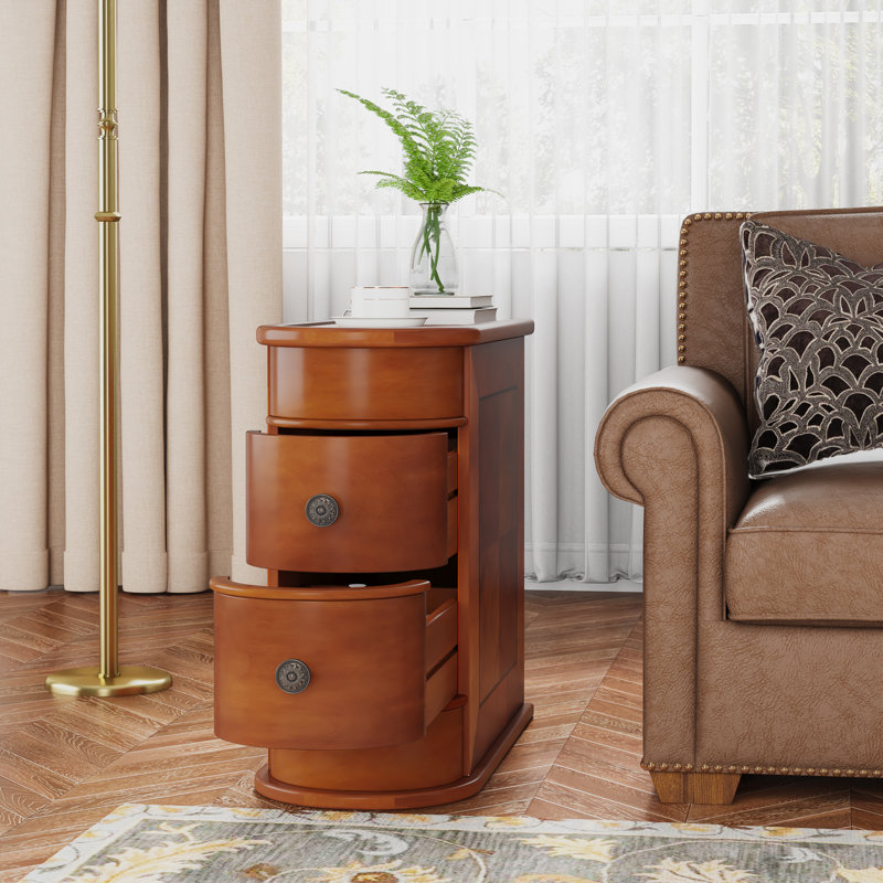 Solid Wood 2-Drawer End Table, Warm Neutral Brown