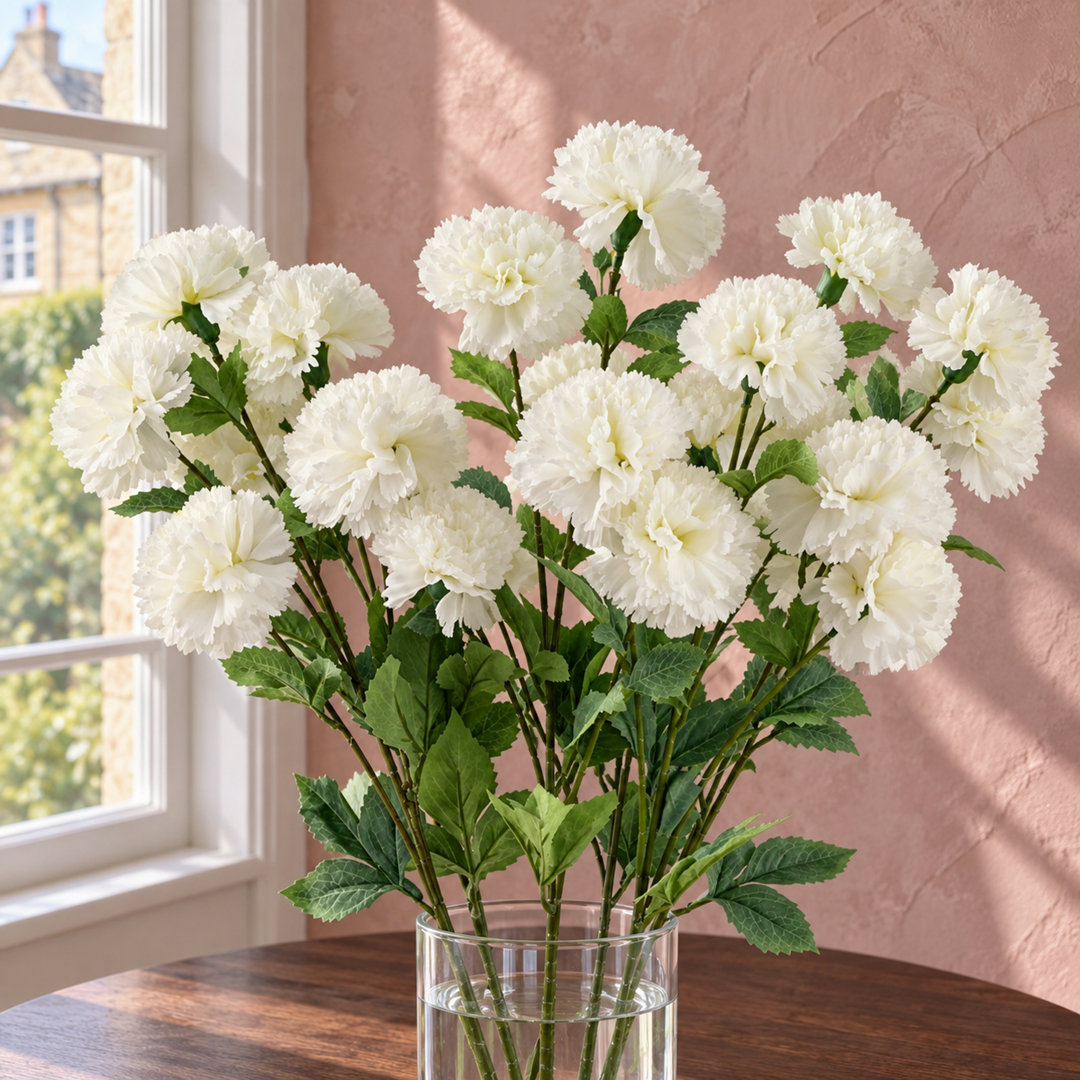 B&Q -  Pack Of 6 X 70Cm White Artificial Carnation Stem24 Flowers - Image 5