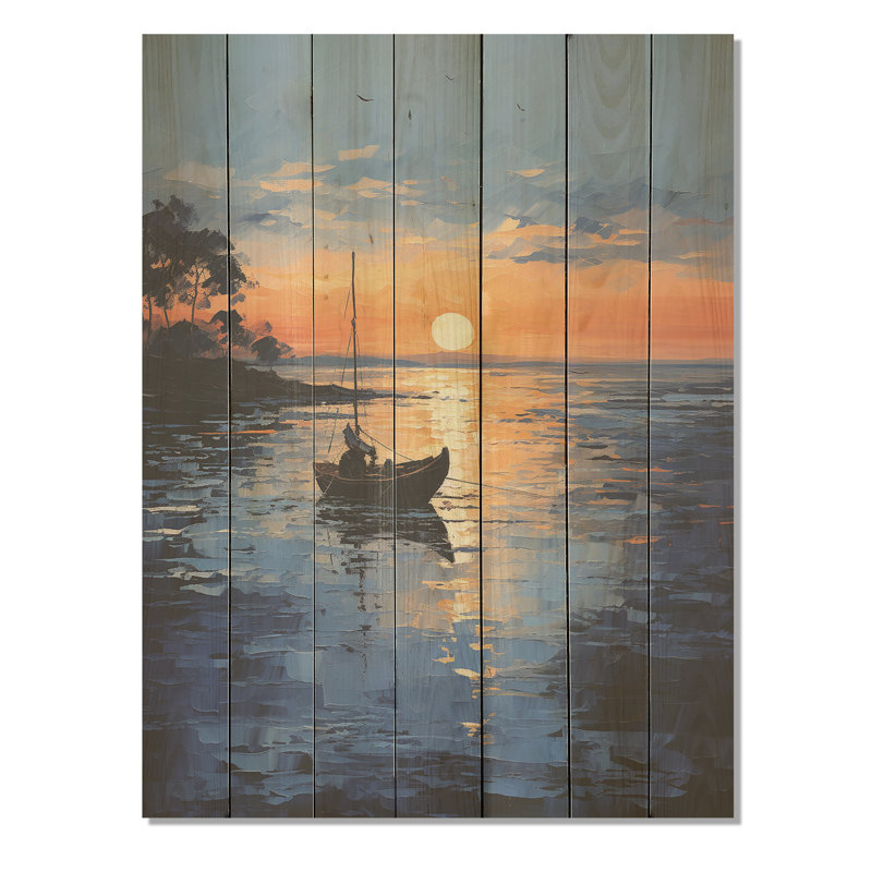Coucher de soleil bleu côtier II - coucher de soleil côtier sur bois, H 20 po x l 10 po