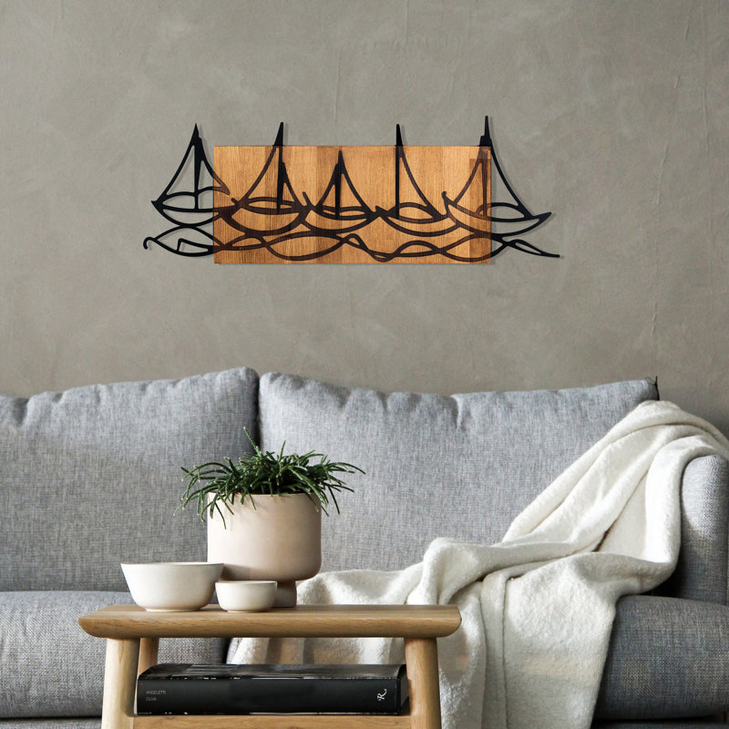 Accessoire mural décoratif en bois, noir et noyer, 33,9 po x 12,2 po | Cadre 100% métal (épaisseur: 0,05 po) et envers 100% bois (épaisseur: 1,2 po) | Décoration élégante pour toute pièce, durable et élégante