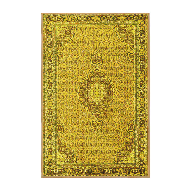Tapis traditionnels jaunes 1173 lavables à la machine, Rectangle 2 pi x 3 pi