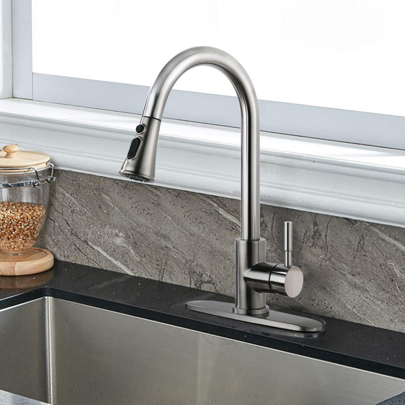 Robinet de cuisine rétractable avec pulvérisateur, Nickel brossé