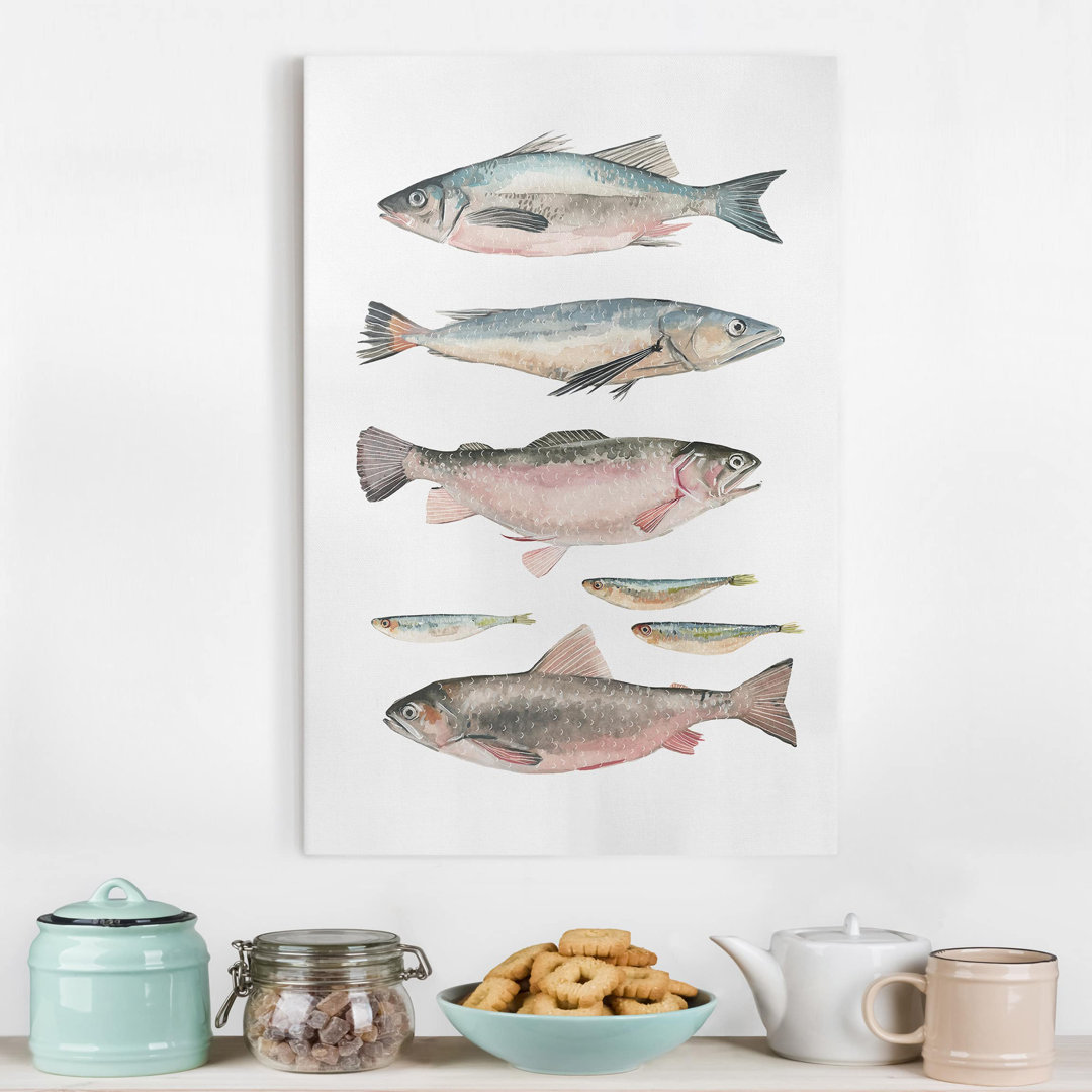 Leinwandbild - Sieben Fische In Aquarell I