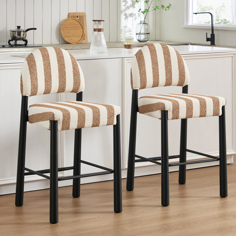 Upholstered 26.4'' Linen Counter Stool With Solid Wood Frame (Set of 2)