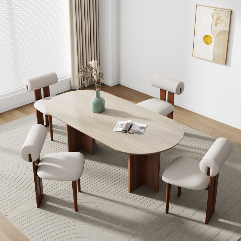 Modern Upholstered Dining Chairs Faux Leather Side Chairs Solid Wood Legs (Set of 2)    , 2