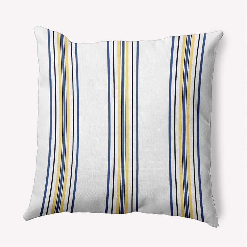 Coussin intérieur / extérieur Leafy Branch, H 20 po x l 20 po, Bleu / jaune rayé