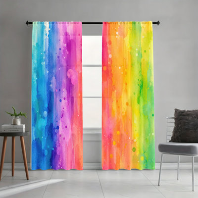 2PCS Rainbow Gradient Watercolor Splash Light Filtering Curtains, Creative Rod Pocket Window Treatments for Living Room, Bedroom and Dormitory