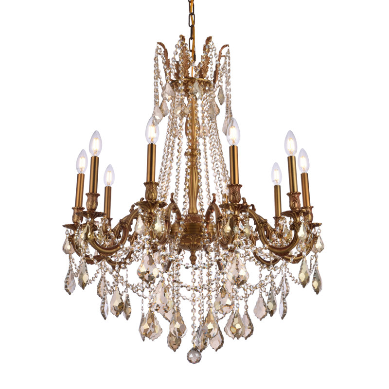 Lustre traditionnel / classique à 10 lumières Ashmin, Or français / teck doré (fumé) / coupe royale