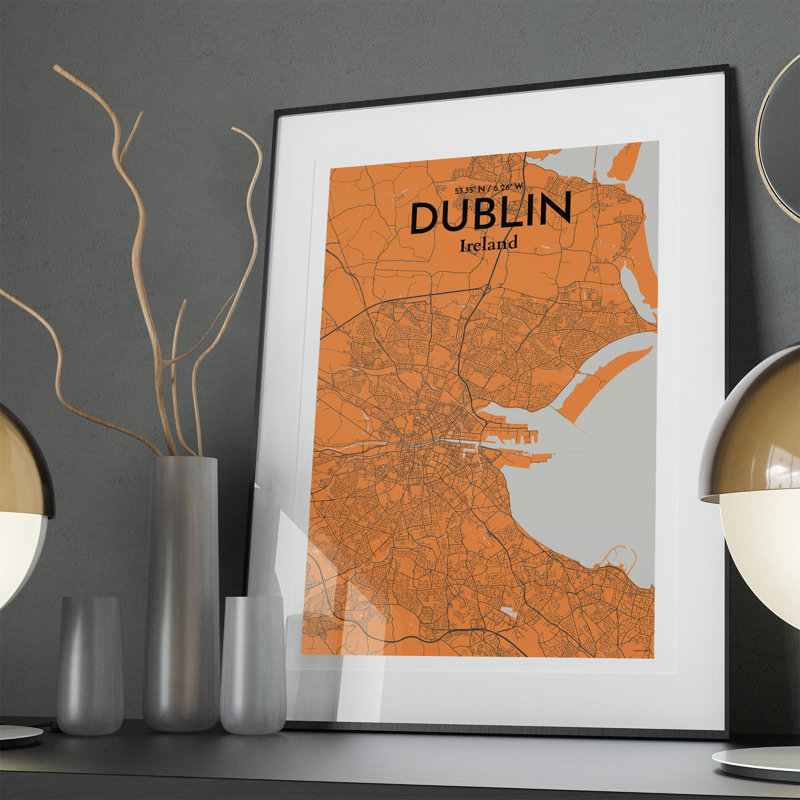 Dublin City Map In Orange - No Frame Print, 36cm H x 24cm W x 0.05cm D