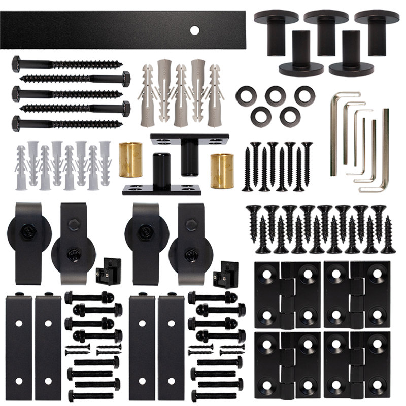 75 in. Black Double Bi-Fold Sliding Barn Door Track and Hardware Kit