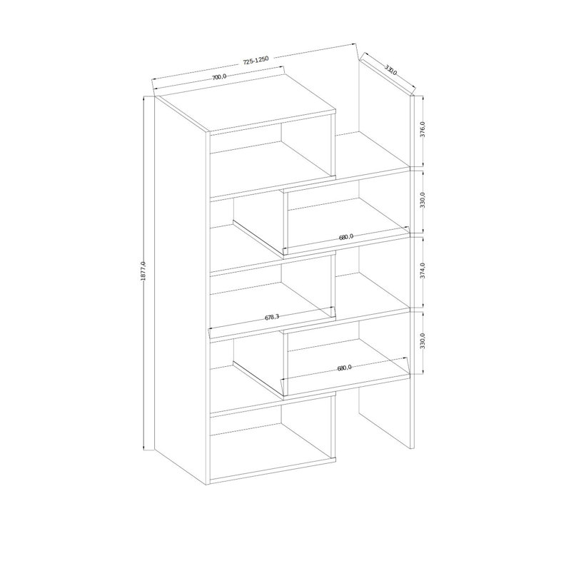 Rhiannan 187.7cm H Geometric Bookcase, 188cm H x 125cm W x 33cm D, Artisan