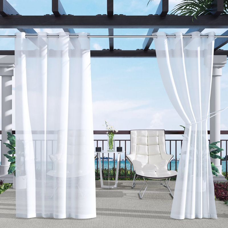 Abba White 52" W x 84" L Grommet Solid Sheer Waterproof Pergola Outdoor Curtain Single Panel, 52" W x 84" L, White